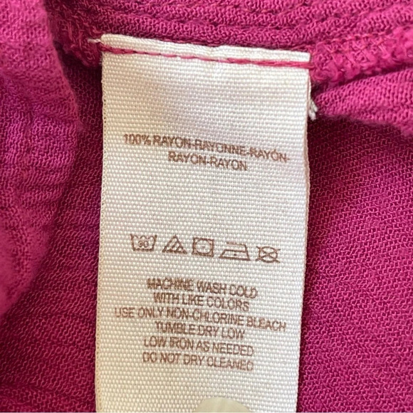 Free People Berry Pink Pleated Back Button Front Long Sleeve Blouse flare size S - Picture 9 of 9